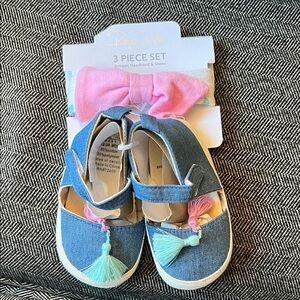 4/$12 Rene Rofe Denim Baby Shoes with Tassels & Headband